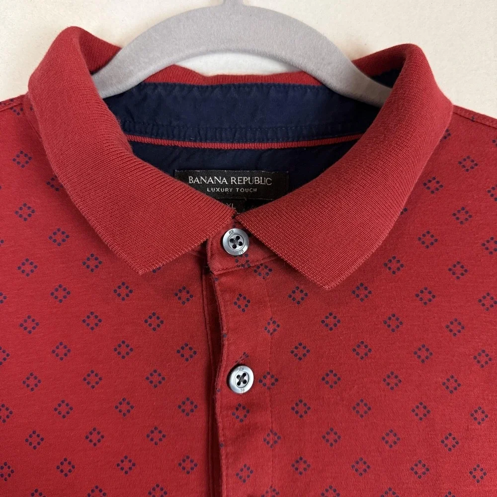 Banana Republic Polo Shirt Mens XL Red Luxury Touch Geometric Short Sleeve